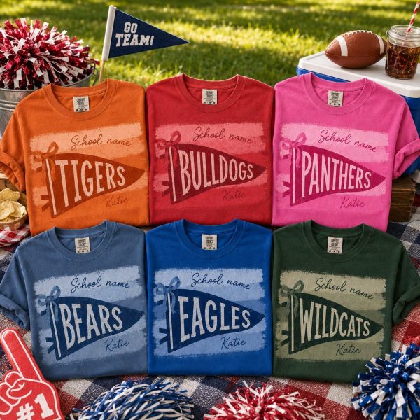 Custom College T-Shirt - Stripe Pennant Mascot School Spirit Tee