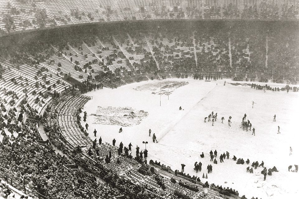 The 1950 Snow Bowl football game between Ohio State and Michigan