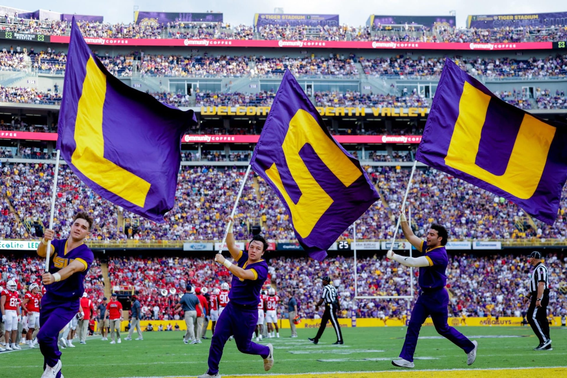 LSU Tigers football game under the lights at Tiger Stadium Death Valley