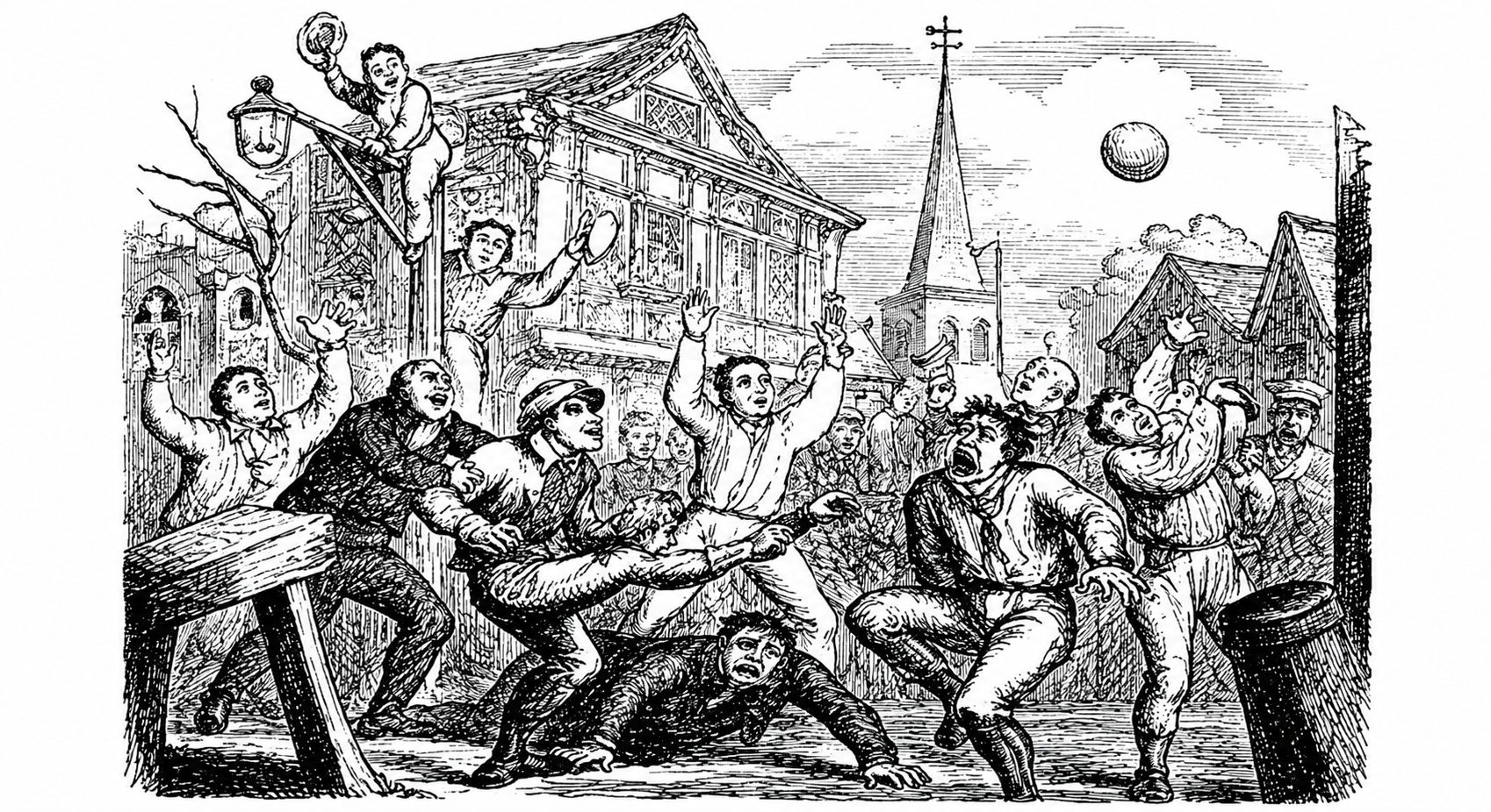 Medieval European mob football played on foot by villagers